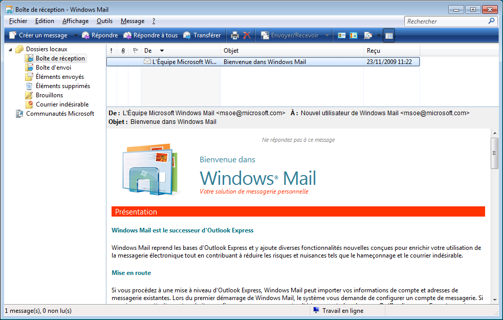 Windows Mail sous Windows Seven